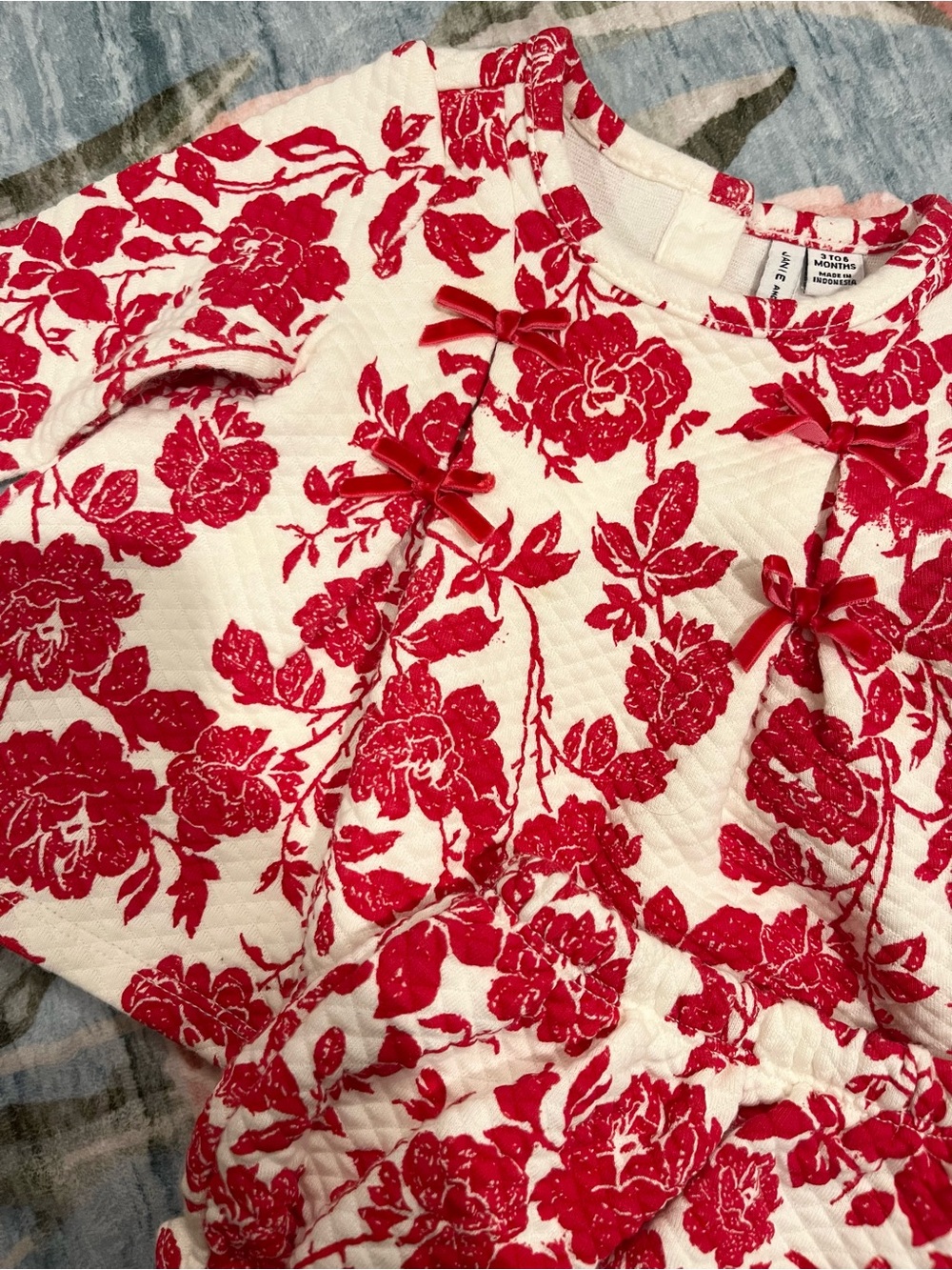 Janie & Jack Baby Girl Floral Quilted Top & Pants Set - Red Floral